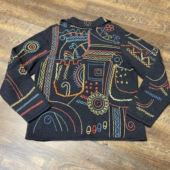 VTG 90s Chicos Embroidered Floral Artsy Hippie Cardigan Sweater Women 2 Large 12 - Picture 10 of 11